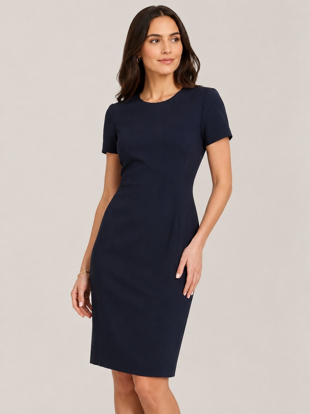 ANTONIO MELANI Navy Short-Sleeve Midi Sheath Dress